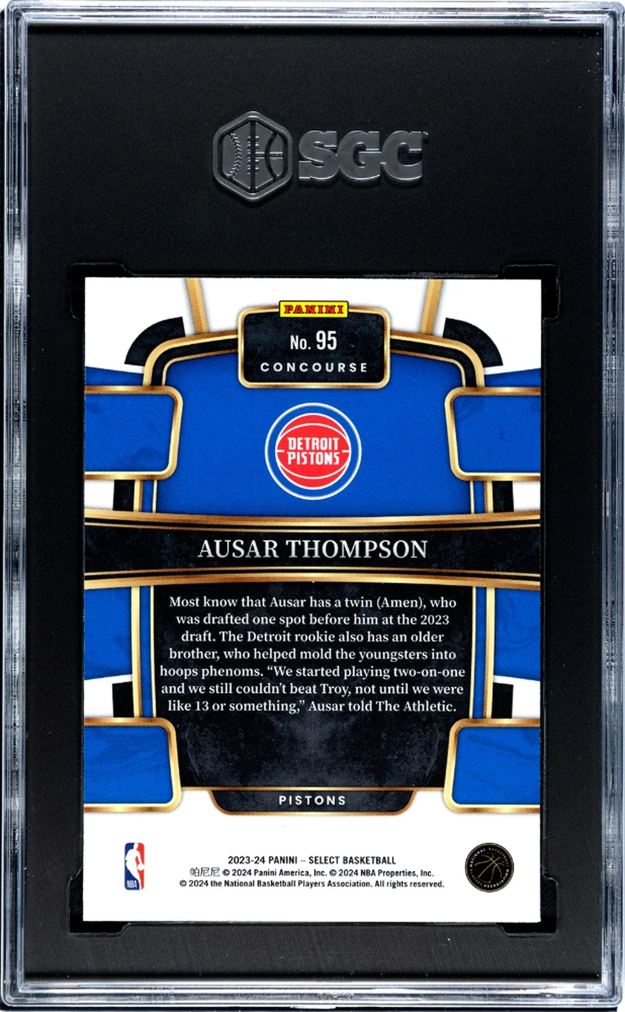 2023-24 Panini Select Blue Retail Ausar Thompson #95 RC SGC 9 - Image 2