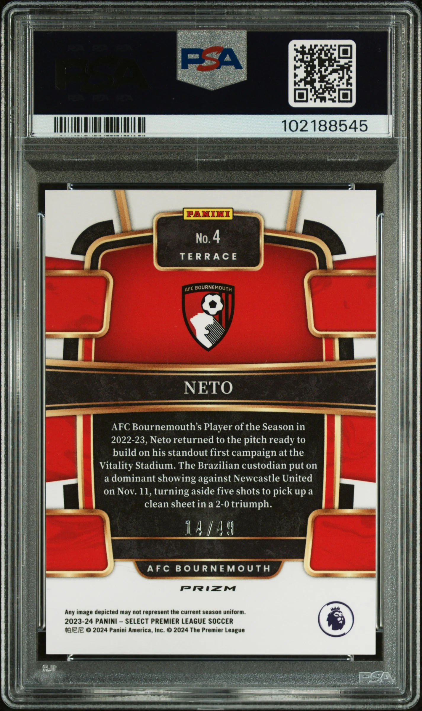 2023-24 Panini Select Premier League Tie-Dye Prizm Neto #4 /49 PSA 10 - Image 2