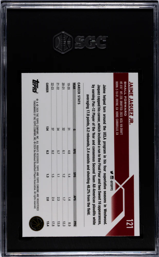 2023-24 Topps Chrome Aqua Refractor Jaime Jaquez Jr. #121 RC /199 SGC 9 - Image 2
