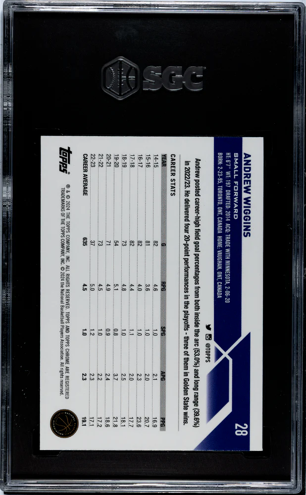 2023 Topps Chrome Blue Lava Refractor Andrew Wiggins #28 /149 SGC 10 - Image 2