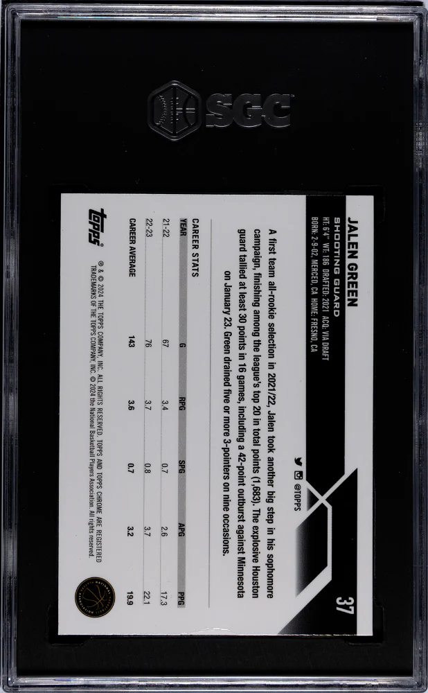 2023 Topps Chrome Speckle Refractor Jalen Green #37 /299 SGC 8 - Image 2