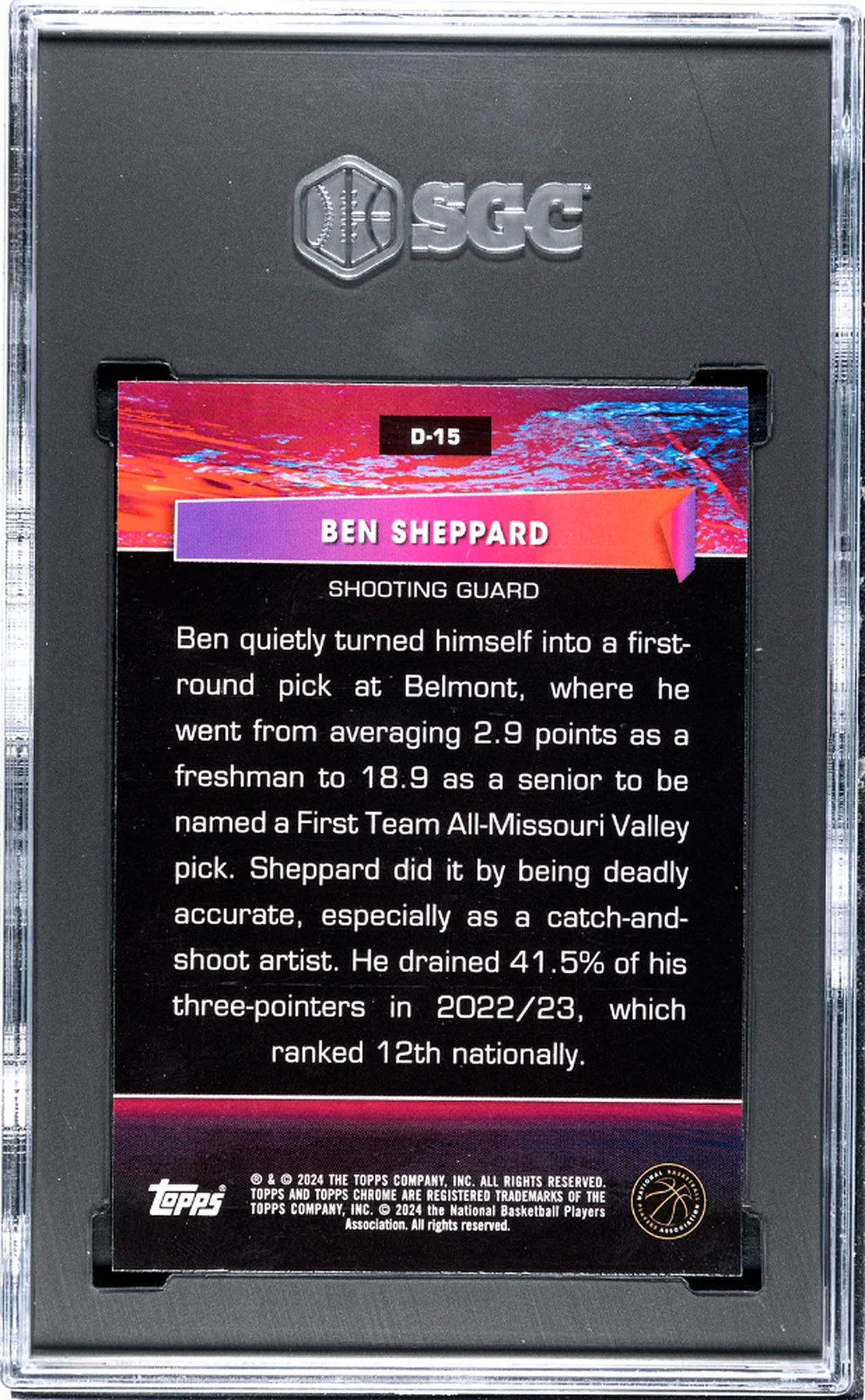 2023 Topps Chrome Destiny Gold Ben Sheppard #D-15 RC /50 SGC 9.5 - Image 2