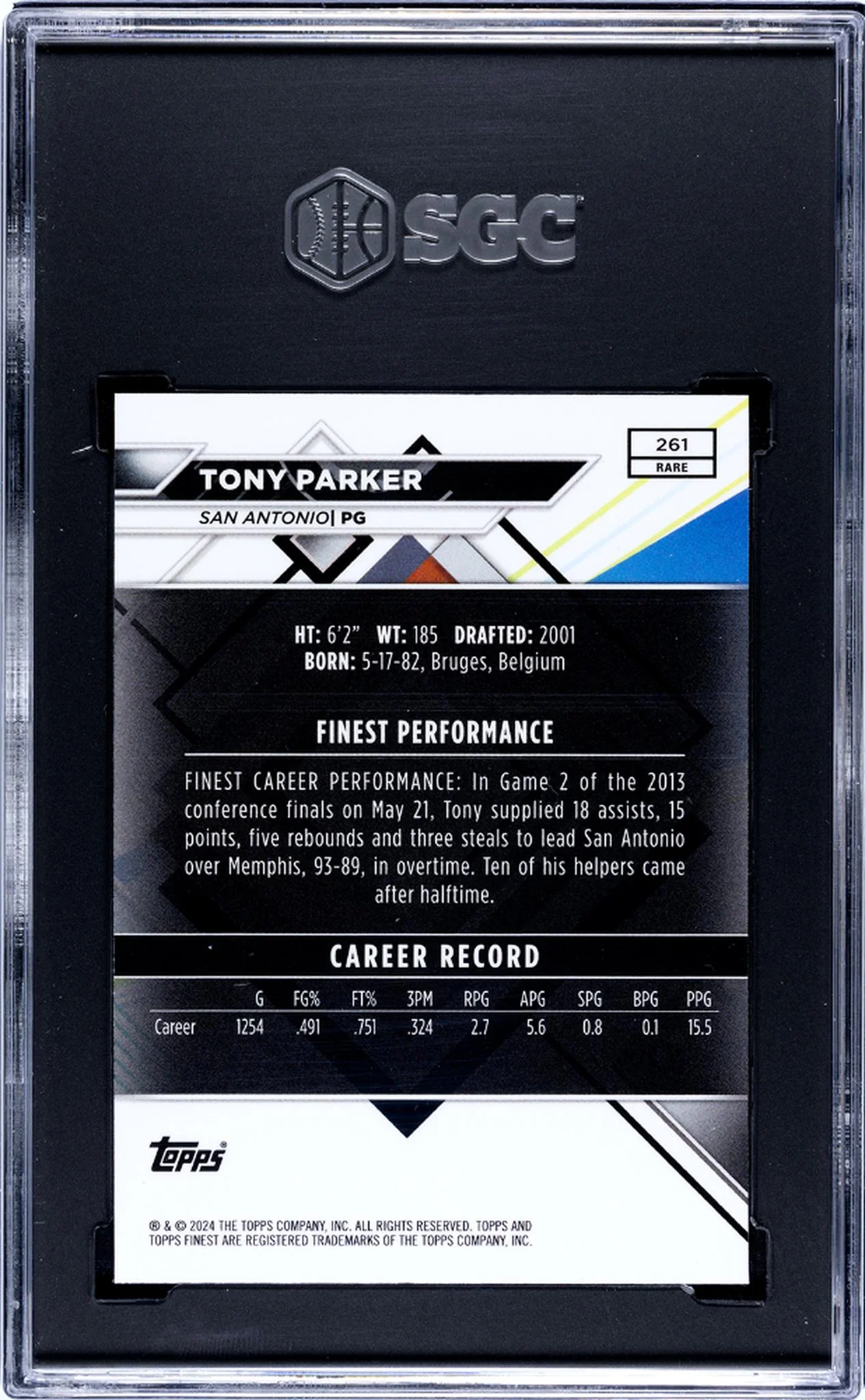 2023-24 Topps Finest Checkerboard Refractor Tony Parker #261 SGC 9 - Image 2