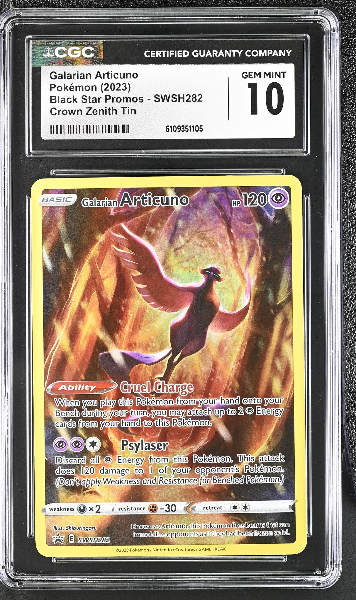 2023 Black Star Promos #SWSH282 Galarian Articuno Crown Zenith Tin CGC 10