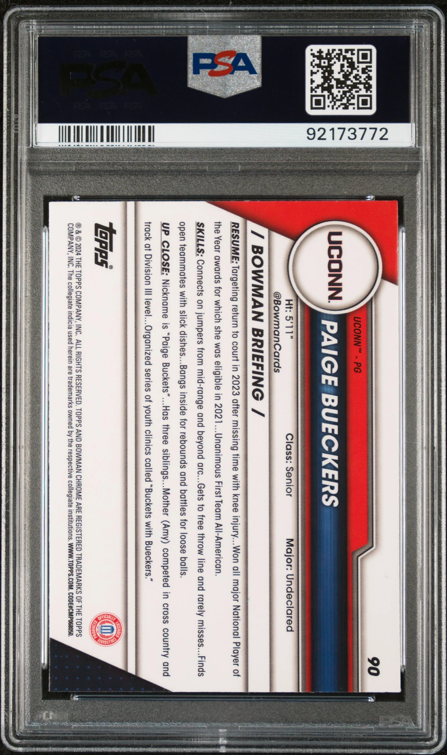 2023 Boman Chrome University Sapphire Paige Bueckers #90 PSA 10 - Image 2