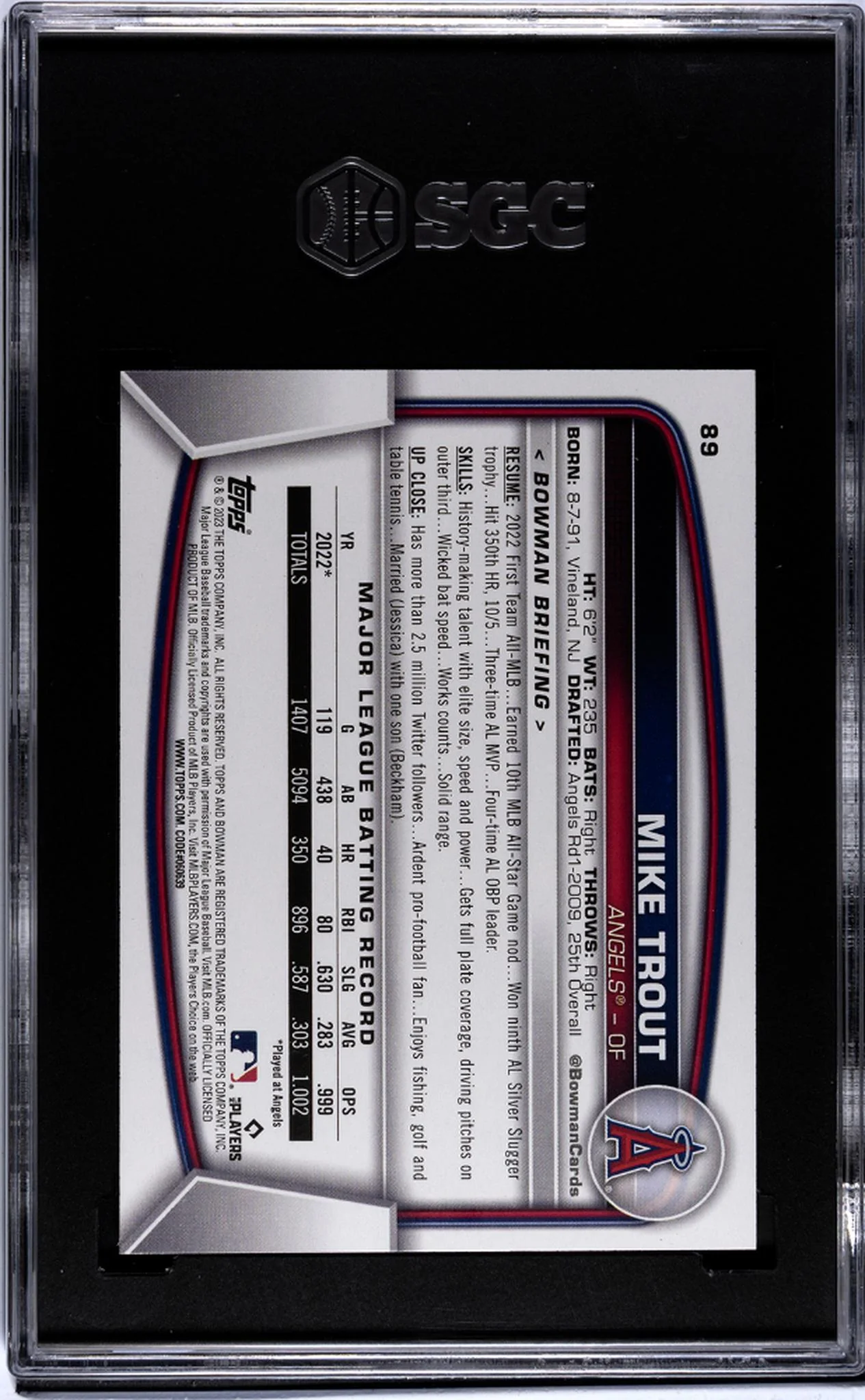 2023 Bowman #89 Mike Trout SGC 9 - Image 2