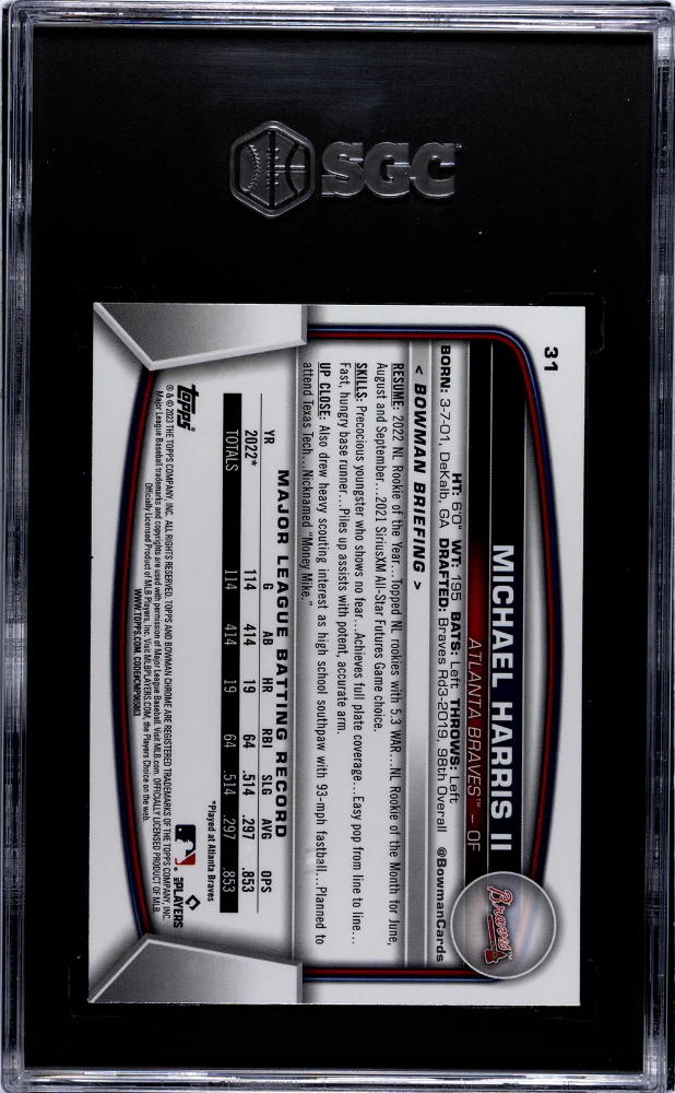 2023 Bowman Chrome Michael Harris II #31 RC SGC 9 - Image 2