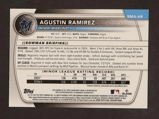 2023 Bowman Chrome #BMA-AR Agustin Ramirez Gold /50 Auto - Image 2