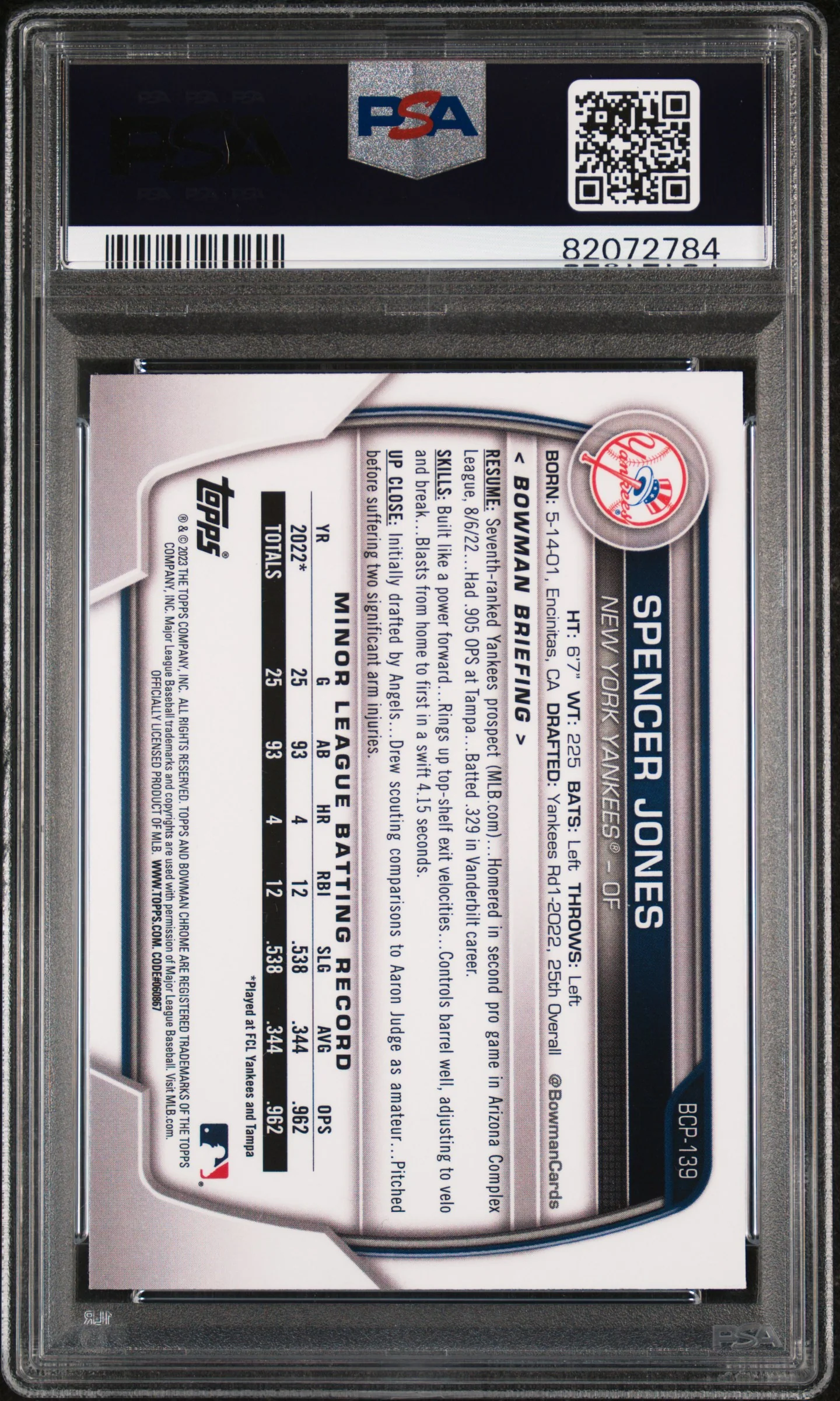 2023 Bowman Chrome Mega Box Spencer Jones #BCP139 PSA 10 - Image 2