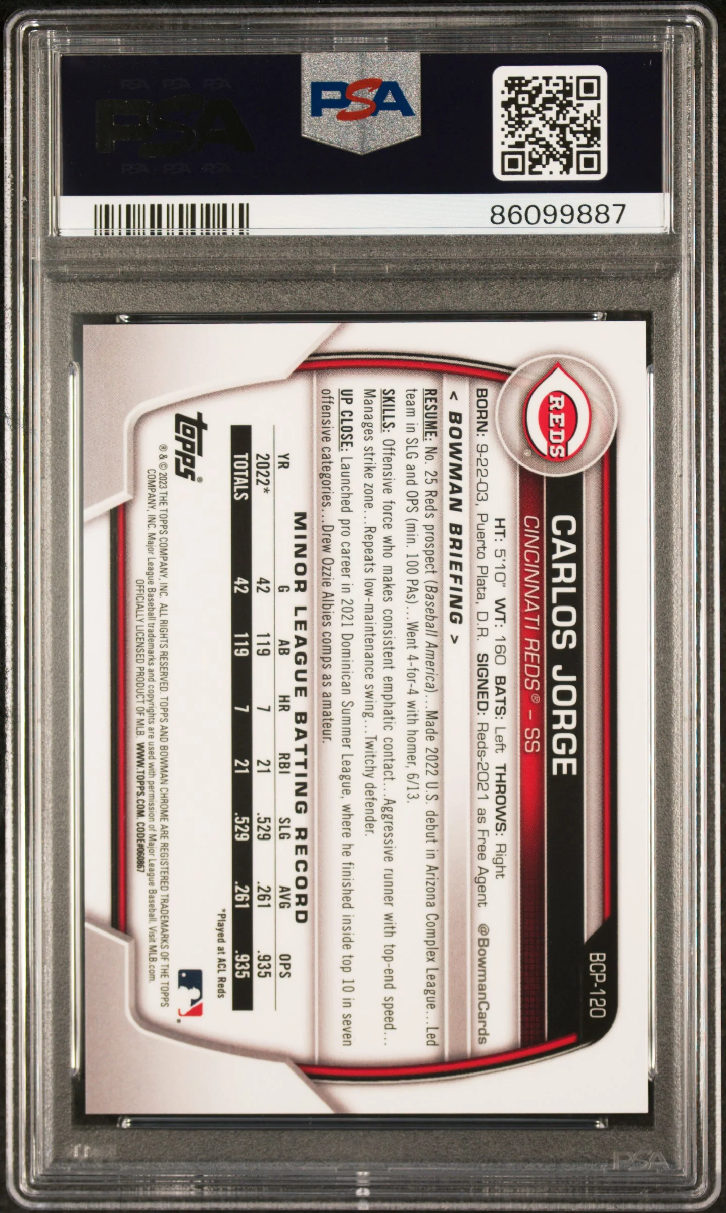 2023 Bowman Mega Box Chrome Yellow Refractor Carlos Jorge /75 #BCP120 PSA 9 - Image 2