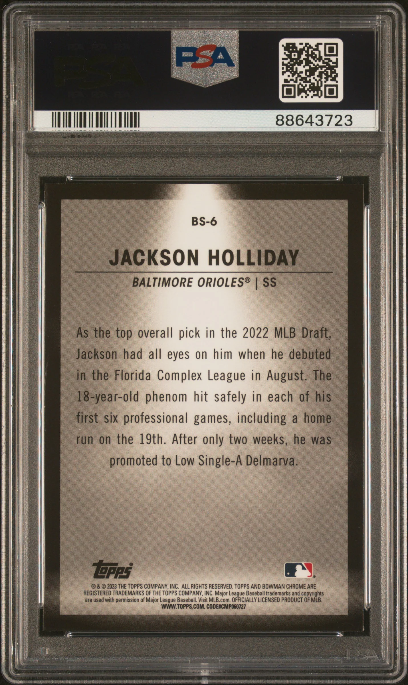 2023 Bowman Spotlight Jackson Holliday #BS6 PSA 10 - Image 2