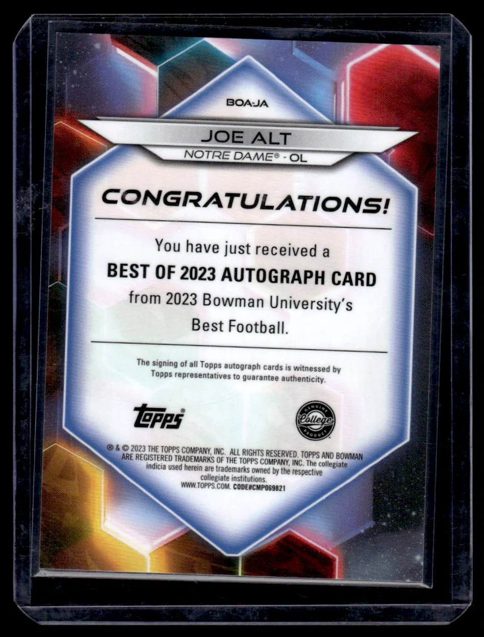 2023 Bowman University Best Best of 2023 Joe Alt #BOA:JA Auto /25 - Image 2