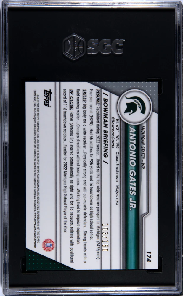 2023 Bowman University Chrome #174 Antonio Gates Jr. Fuchsia Mini-Dia., Ref. 103/150 SGC 10 - Image 2