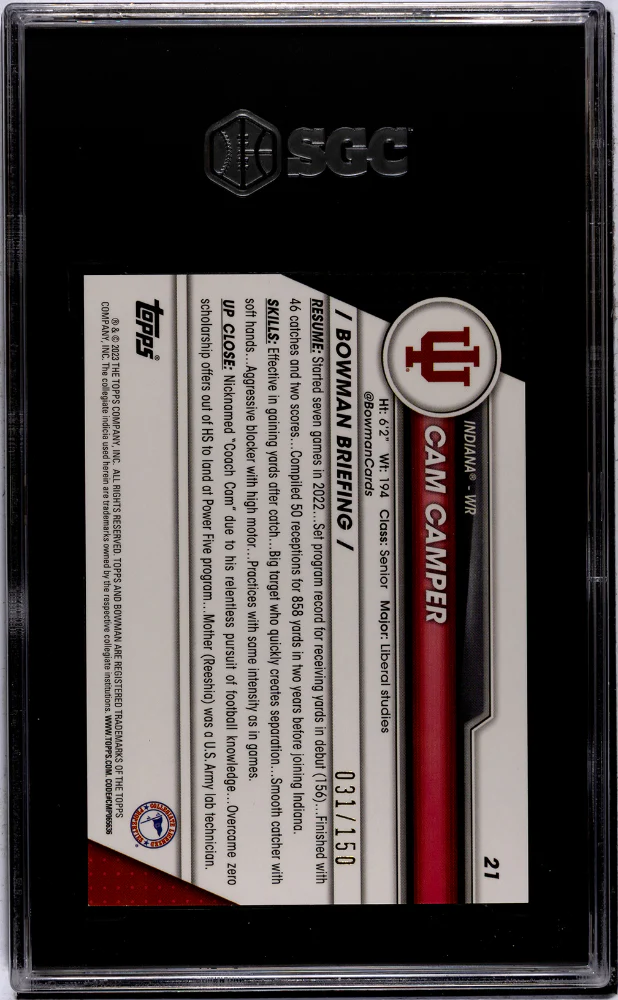 2023 Bowman U Chrome Fuchsia Mini-Diamond Cam Camper #21 /150 SGC 9.5 - Image 2