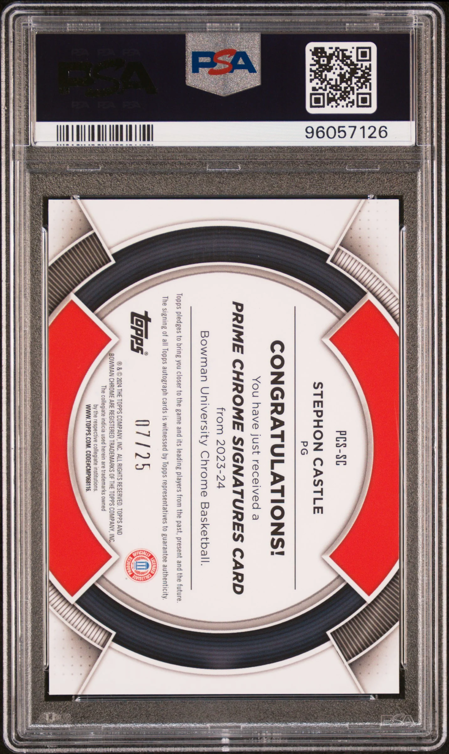 2023 Bowman University Chrome Prime Signatures Orange Stephon Castle #PCSSC /25 PSA 10 - Image 2