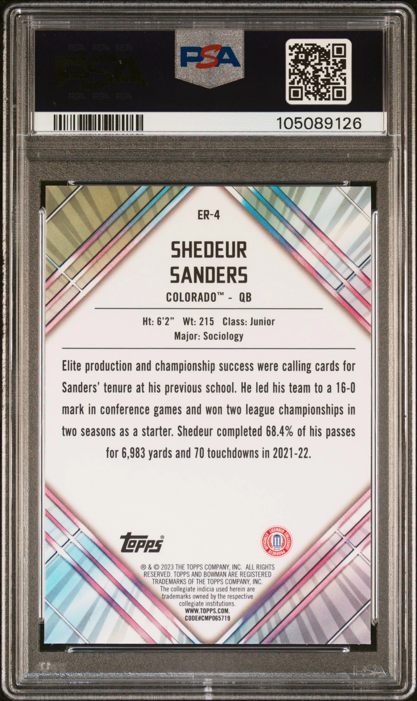2023 Bowman University Chrome Unexpected Delights Early Risers Shedeur Sanders #ER4 PSA 9 - Image 2