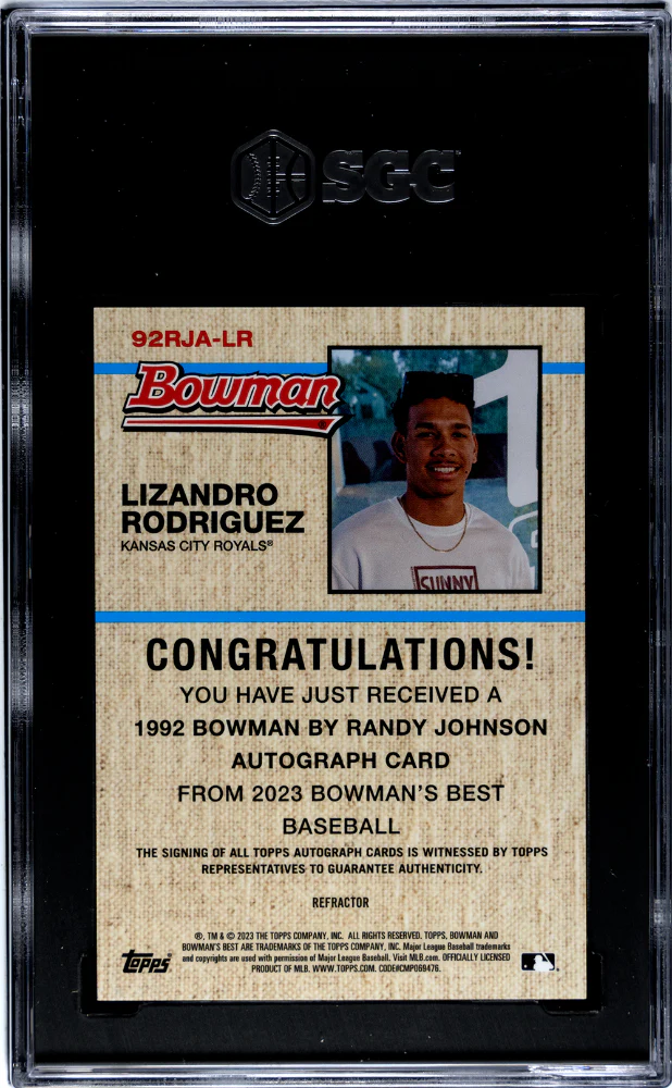 2023 Bowman's Best #92RJA-LR Lizandro Rodriguez '92 Bowman By Randy Johnson Auto. 86/250 SGC 9.5 - Image 2
