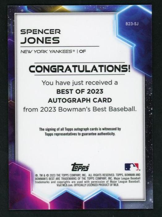 2023 Bowman's Best B23-SJ Spencer Jones Best of 2023 New York Yankees Auto - Image 2