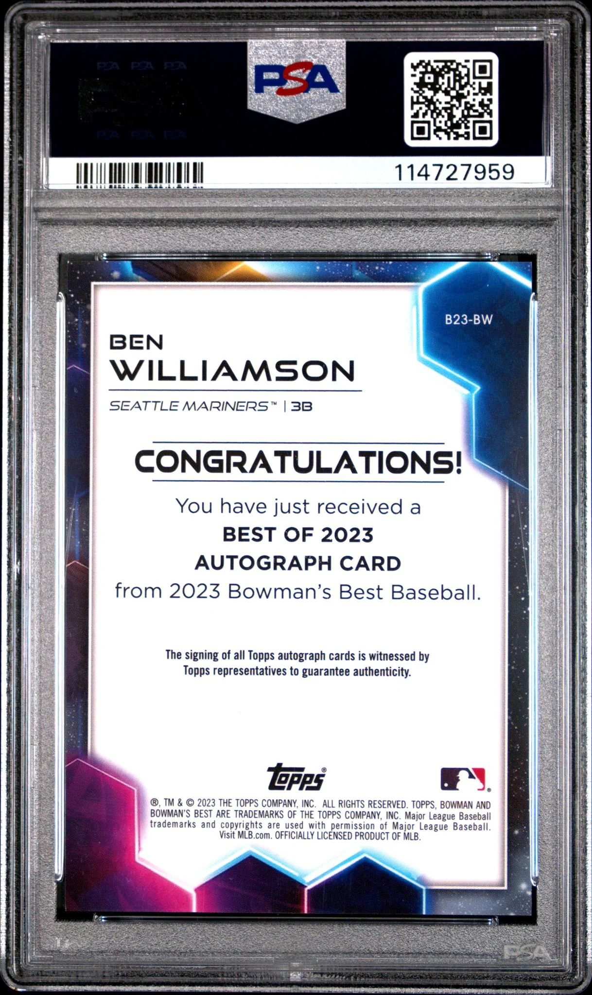 2023 Bowman's Best Best of 2023 Autographs Blue Ben Williamson #B23BW /150 PSA 10 - Image 2