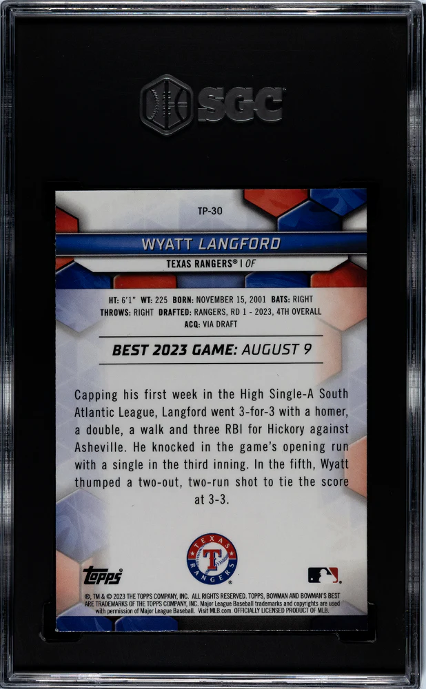 2023 Bowman's Best #TP-30 Wyatt Langford Top Prospects SGC 9.5 - Image 2