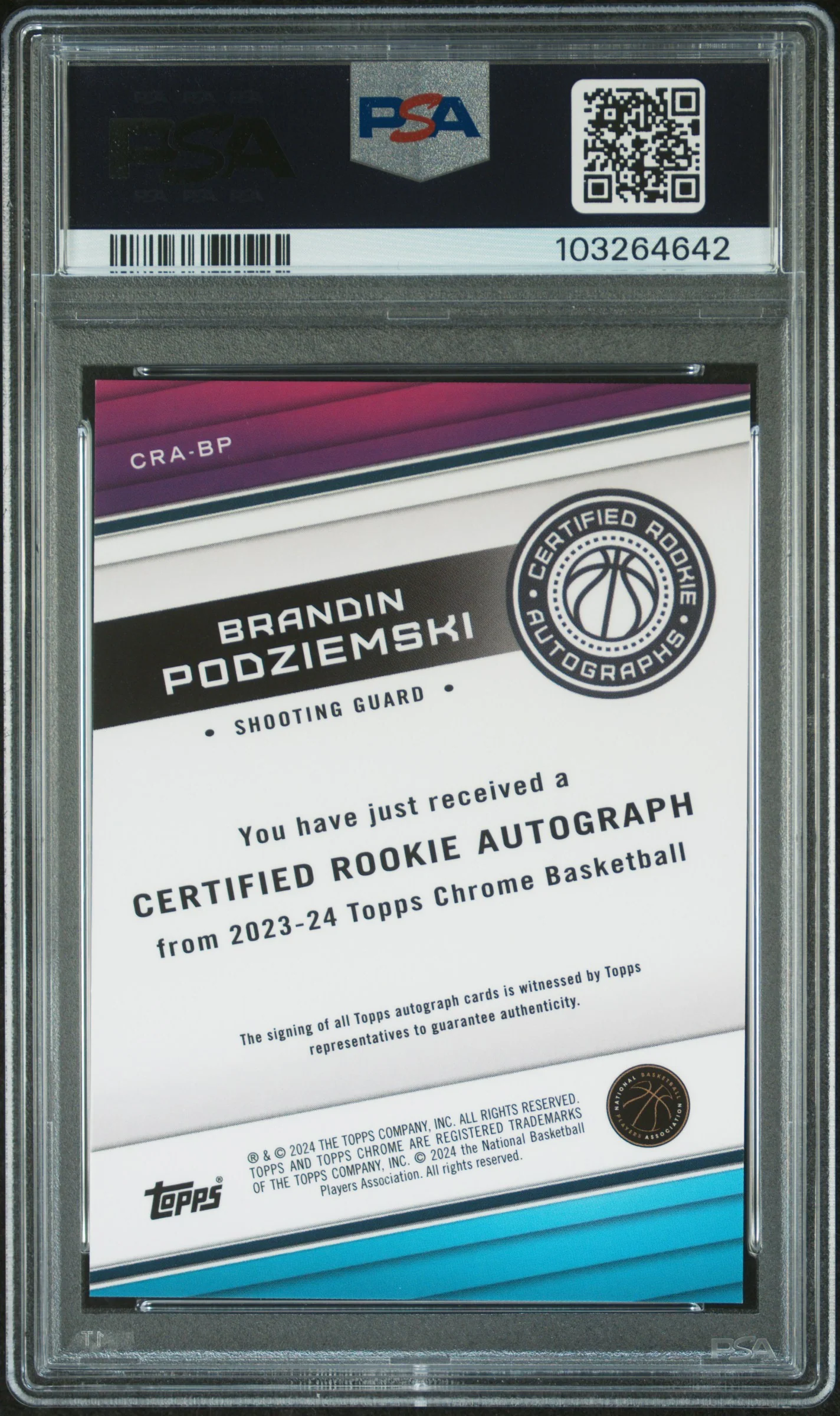 2023 Chrome Rookie Autographs Brandin Podziemski #CRABP PSA 9 - Image 2