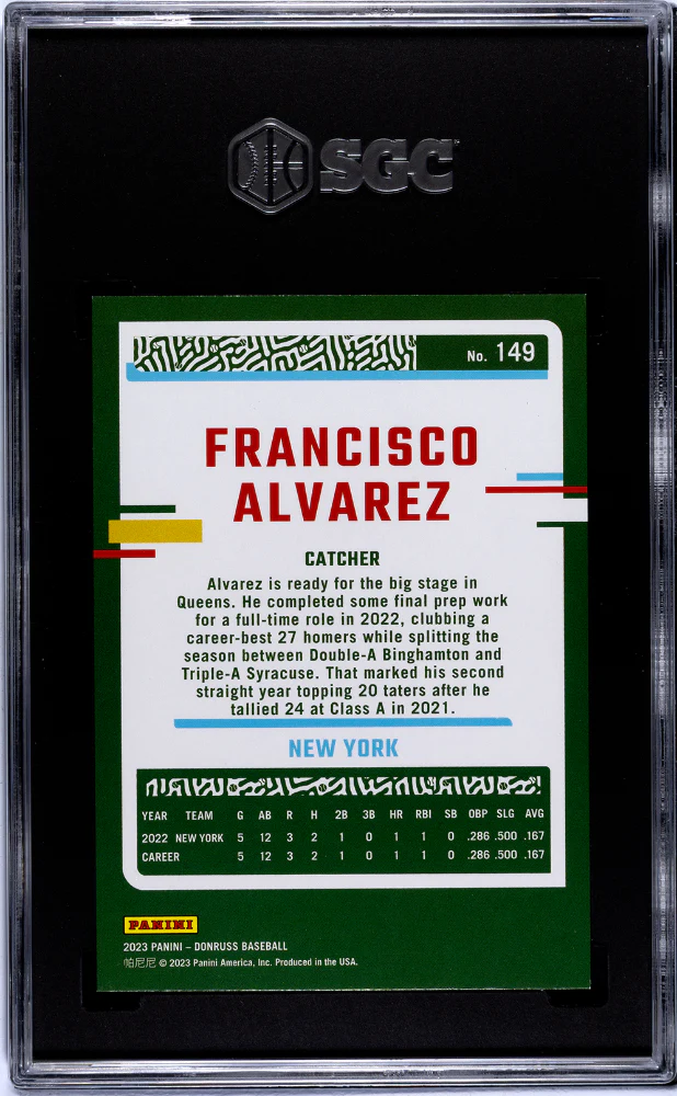 2023 Donruss Holo Red Francisco Alvarez #149 /2023 SGC 8 - Image 2