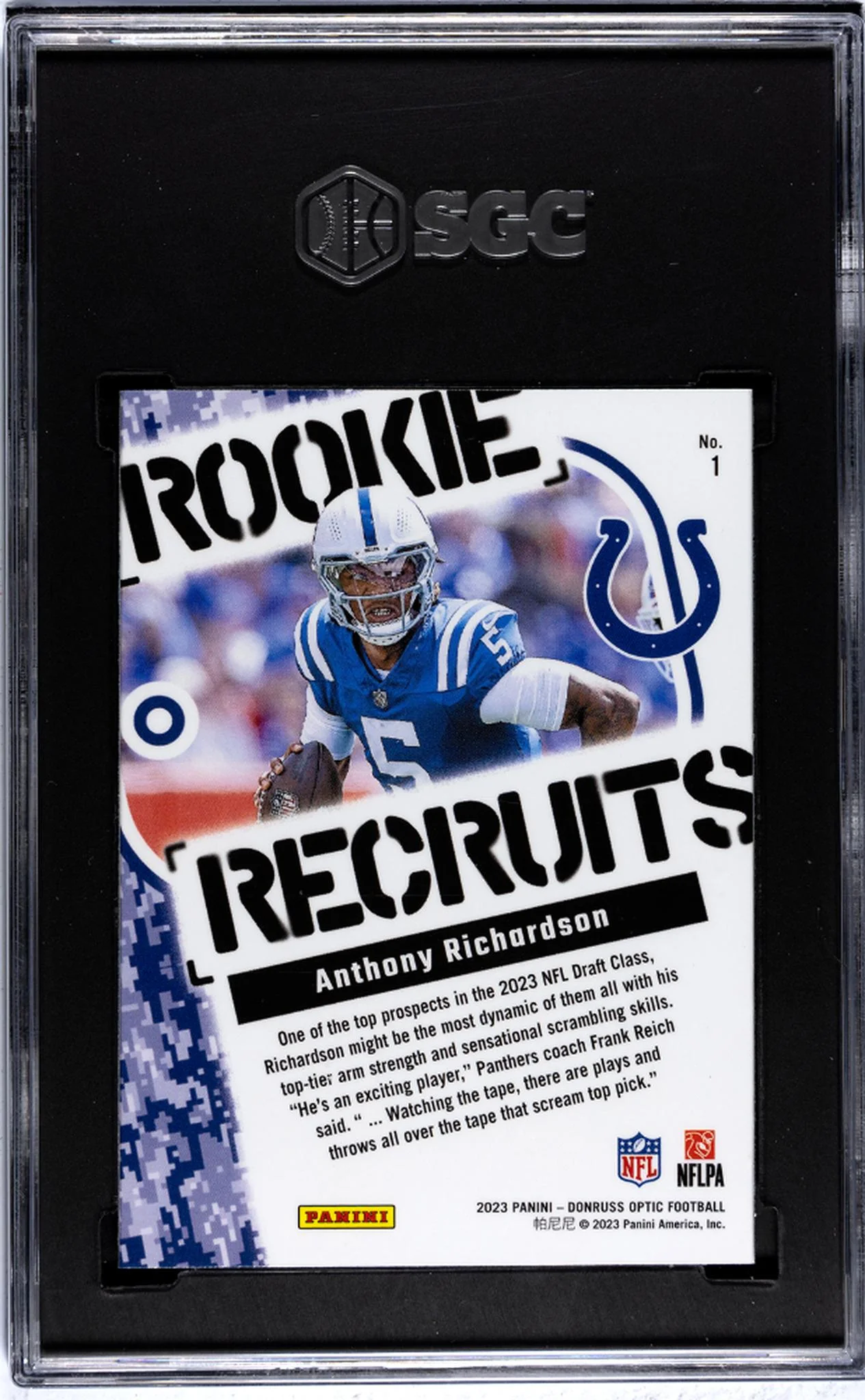 2023 Donruss Optic Rookie Recruits Anthony Richardson #1 SGC 8.5 - Image 2