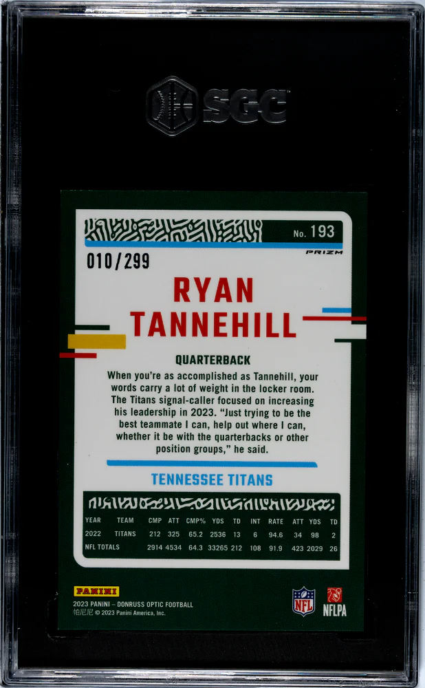 2023 Donruss Optic Aqua Prizm Ryan Tannehill #193 /299 SGC 10 - Image 2