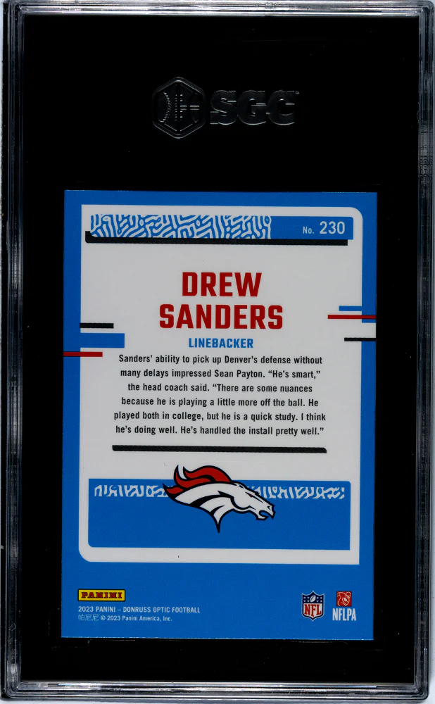 2023 Donruss Optic Drew Sanders #230 RC SGC 10 - Image 2