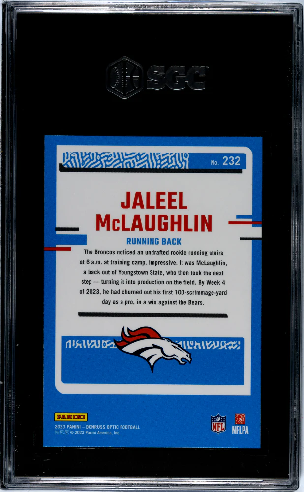 2023 Donruss Optic Jaleel McLaughlin #232 RC SGC 10 - Image 2