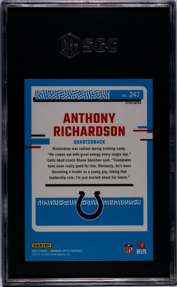 2023 Donruss Optic Pink Prizm Anthony Richardson #247 RC SGC 10 - Image 2