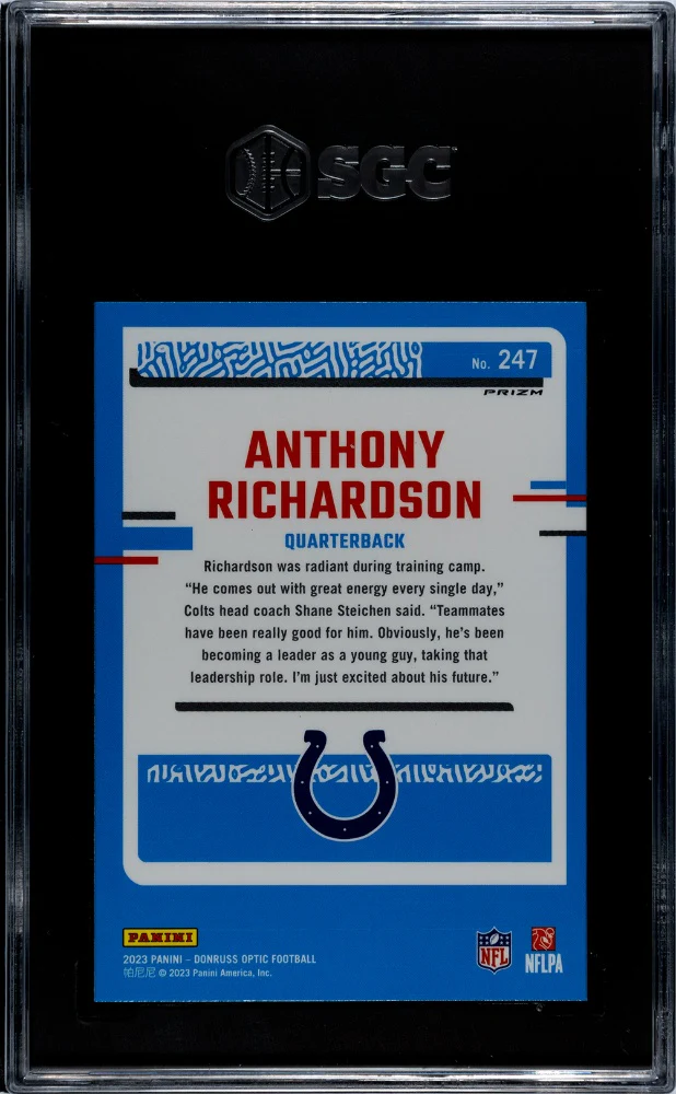 2023 Donruss Optic Purple Shock Prizm Anthony Richardson #247 RC SGC 10 - Image 2