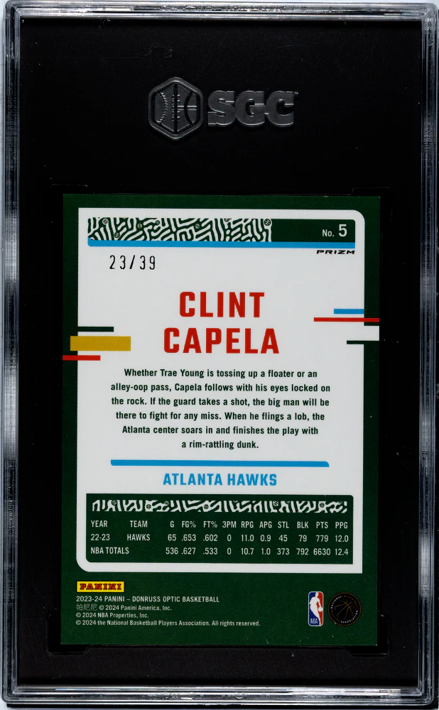 2023 Donruss Optic Black Velocity Clint Capela #5 /39 SGC 9.5 - Image 2