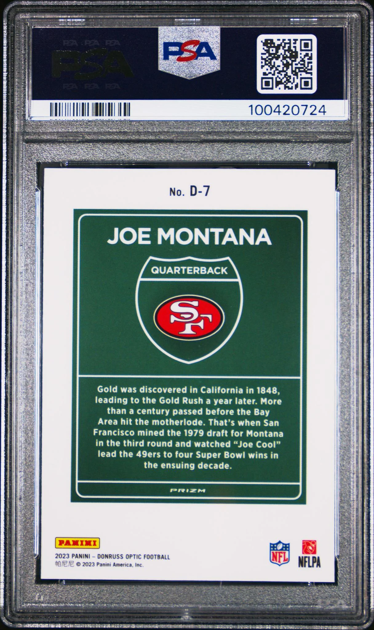 2023 Donruss Optic Downtown Joe Montana #D-7 PSA 9 - Image 2
