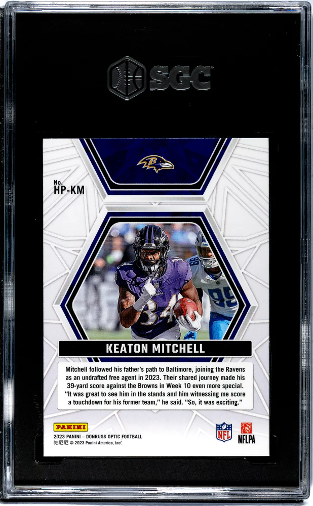 2023 Donruss Optic Hidden Potential Keaton Mitchell #HP-KM RC SGC 9.5 - Image 2
