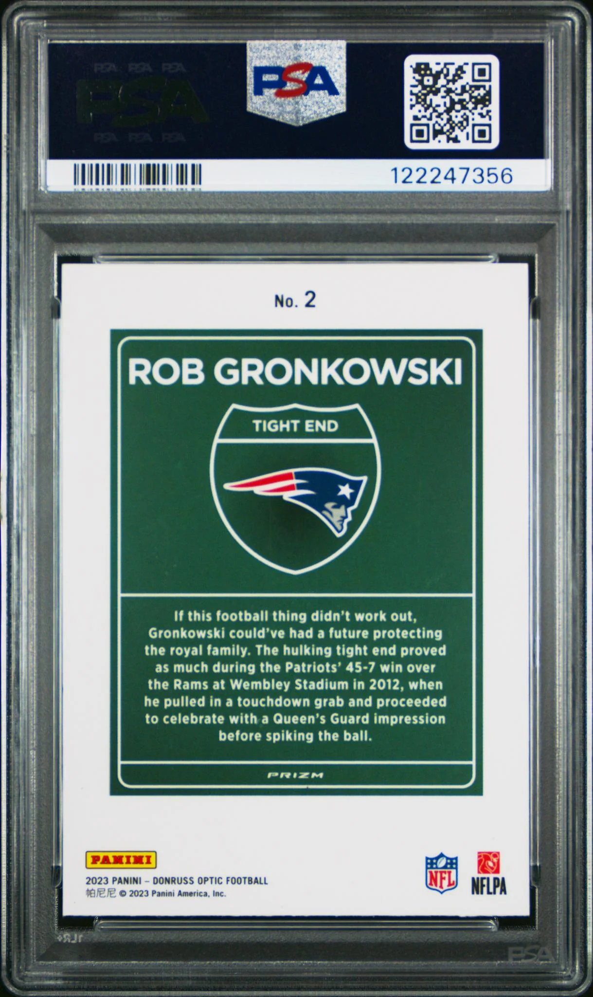 2023 Donruss Optic International Downtown Rob Gronkowski #2 PSA 9 - Image 2