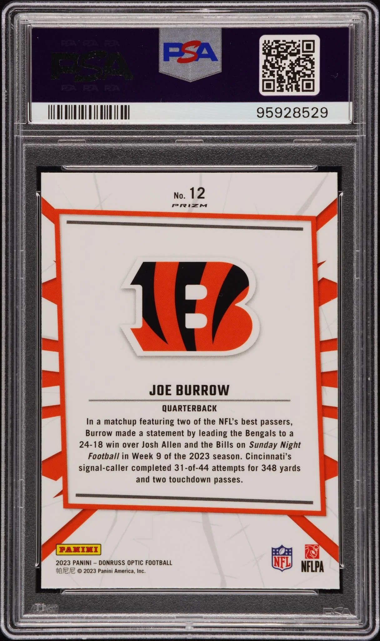 2023 Donruss Optic My House Joe Burrow #12 PSA 10 - Image 2
