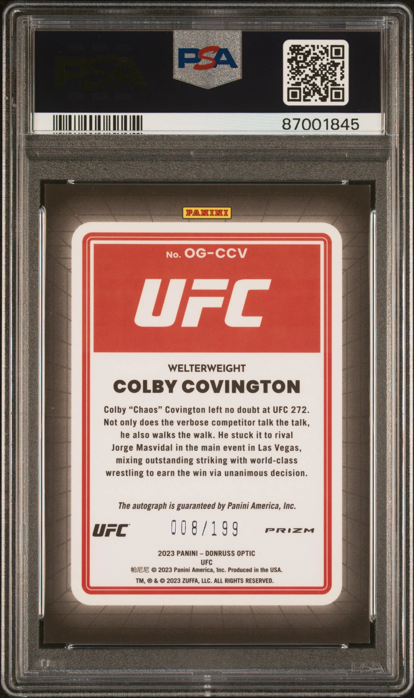 2023 Donruss Optic #OG-CCV Colby Covington Opti-Graphs /199 PSA 9 - Image 2