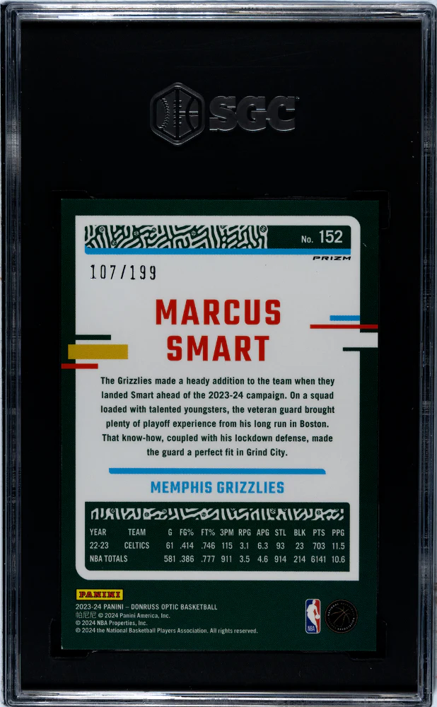 2023 Donruss Optic Orange Prizm Marcus Smart #152 /199 SGC 8 - Image 2