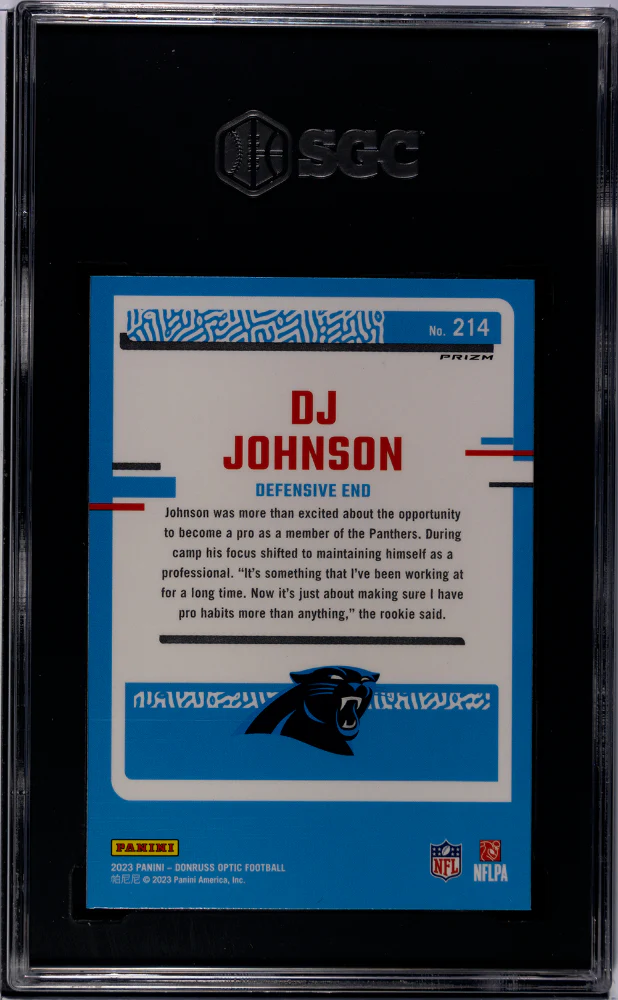 2023 Donruss Optic Purple Shock DJ Johnson #214 RC SGC 9.5 - Image 2