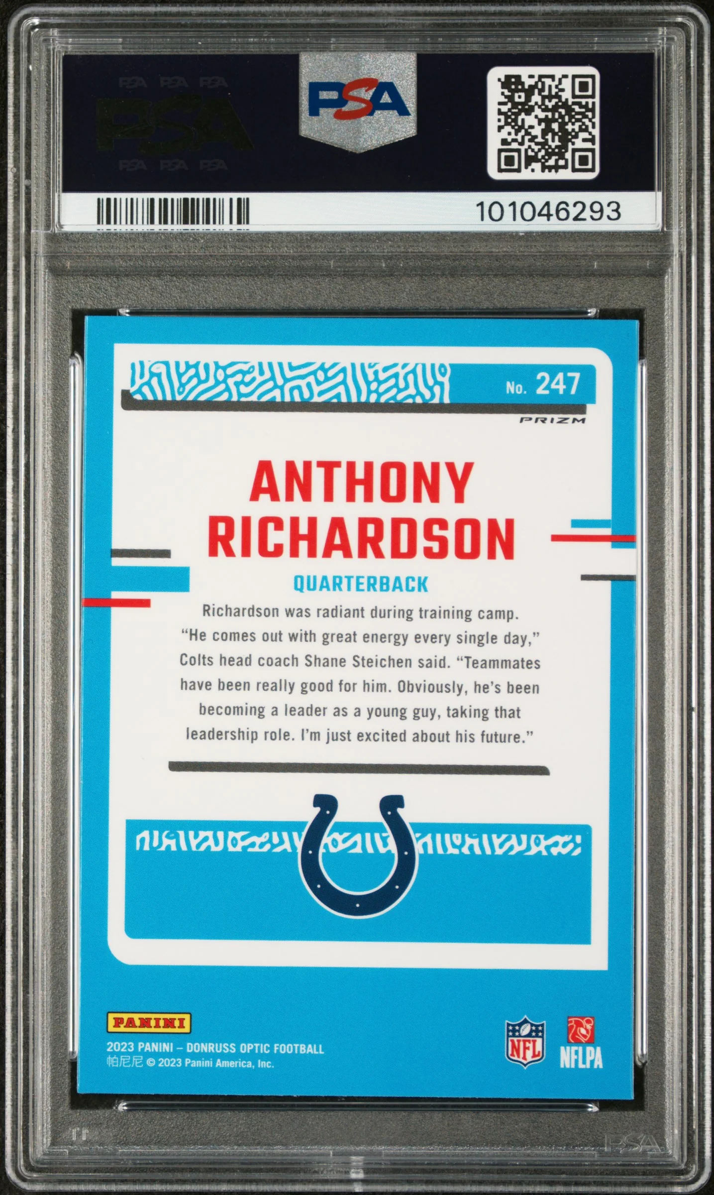 2023 Donruss Optic Rated Rookie Green Velocity Anthony Richardson #247 PSA 10 - Image 2
