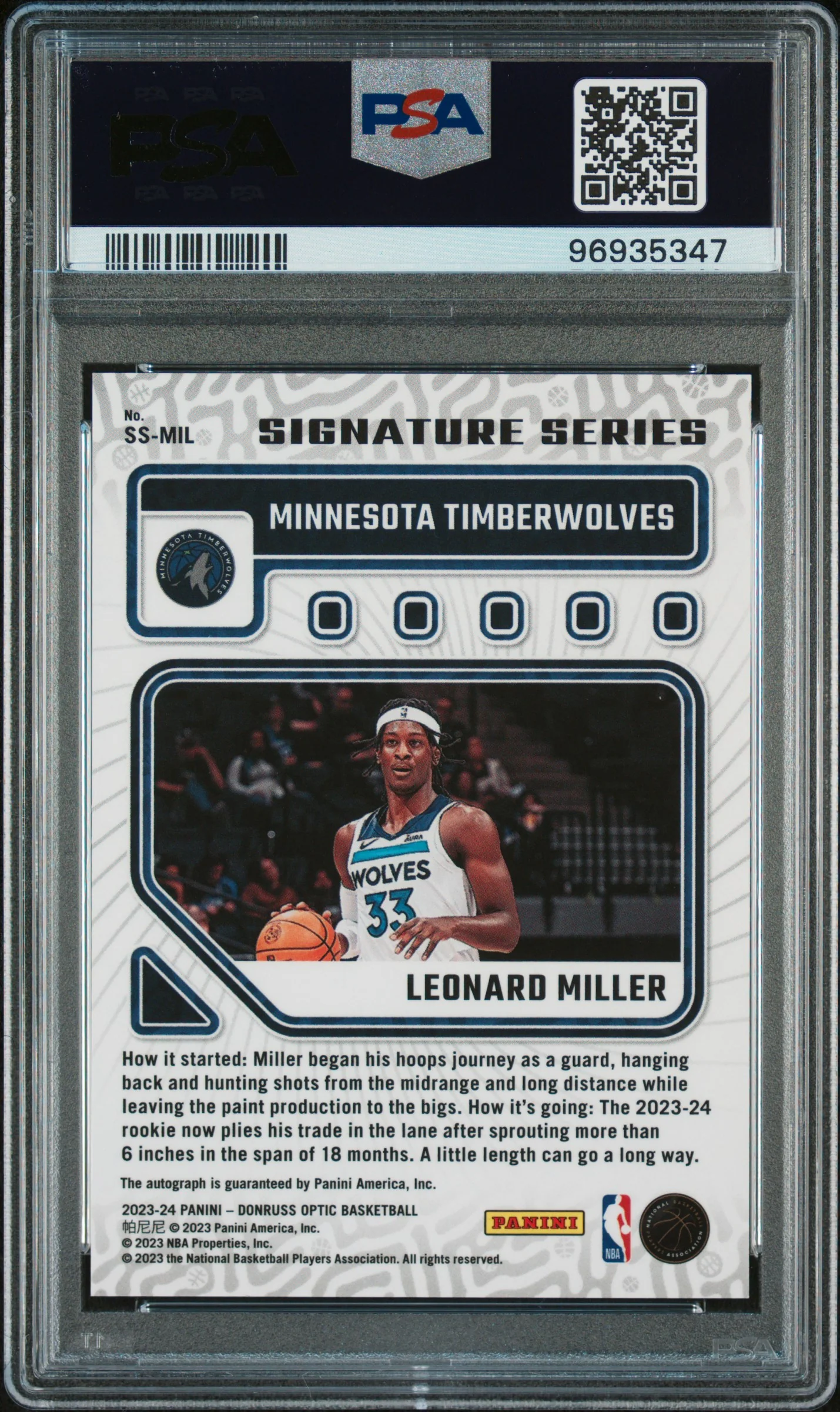 2023 Donruss Optic Signature Series Leonard Miller #SSMIL PSA 10 - Image 2