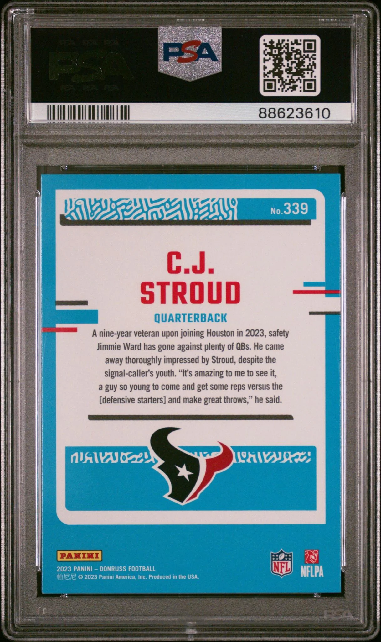 2023 Donruss Rated Rookie CJ Stroud #339 PSA 10 - Image 2
