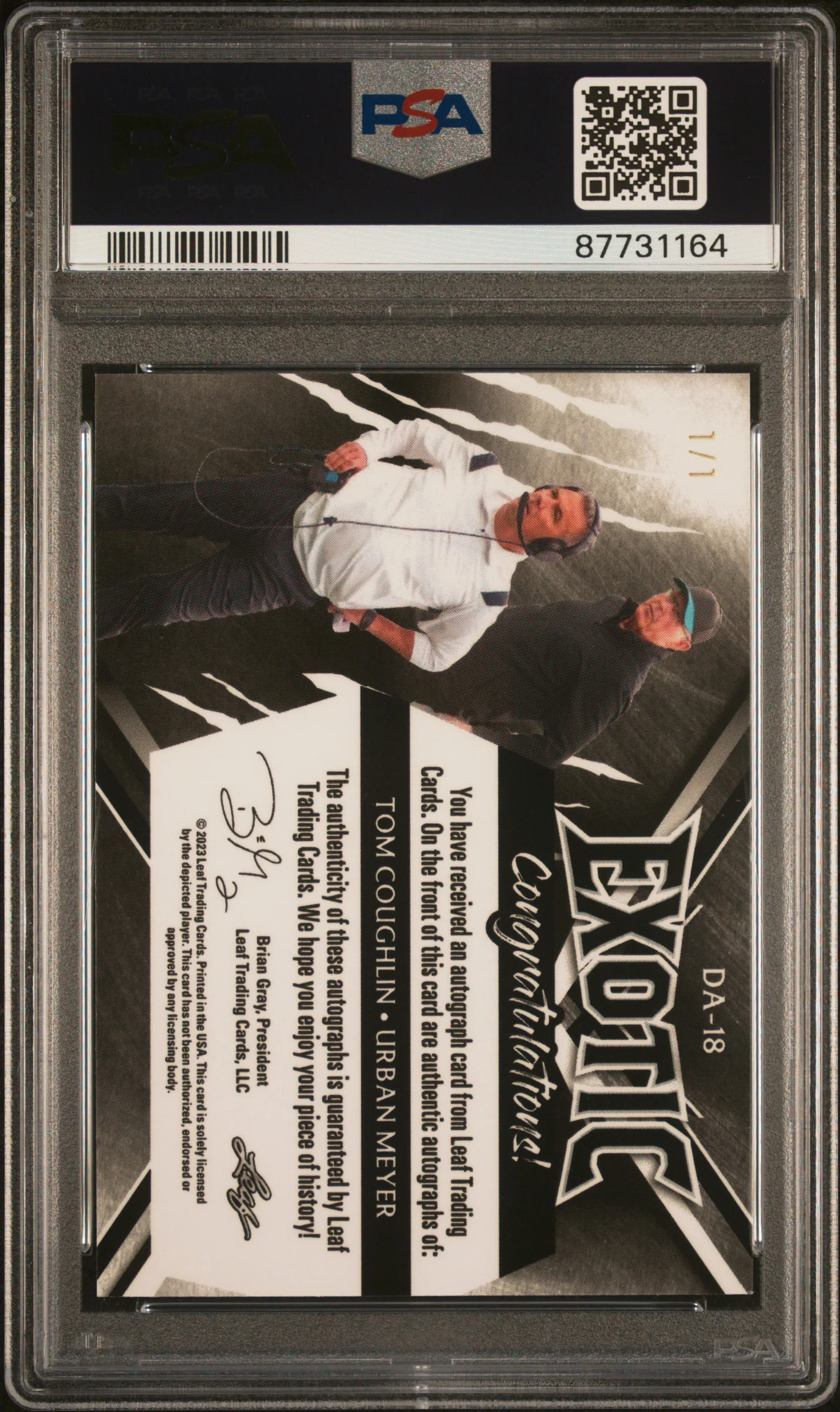 2023 Leaf Exotic Dual Autographs Butterfly Crystal 1/1 Tom Coughlin/Urban Meyer #DA18 PSA 10 - Image 2