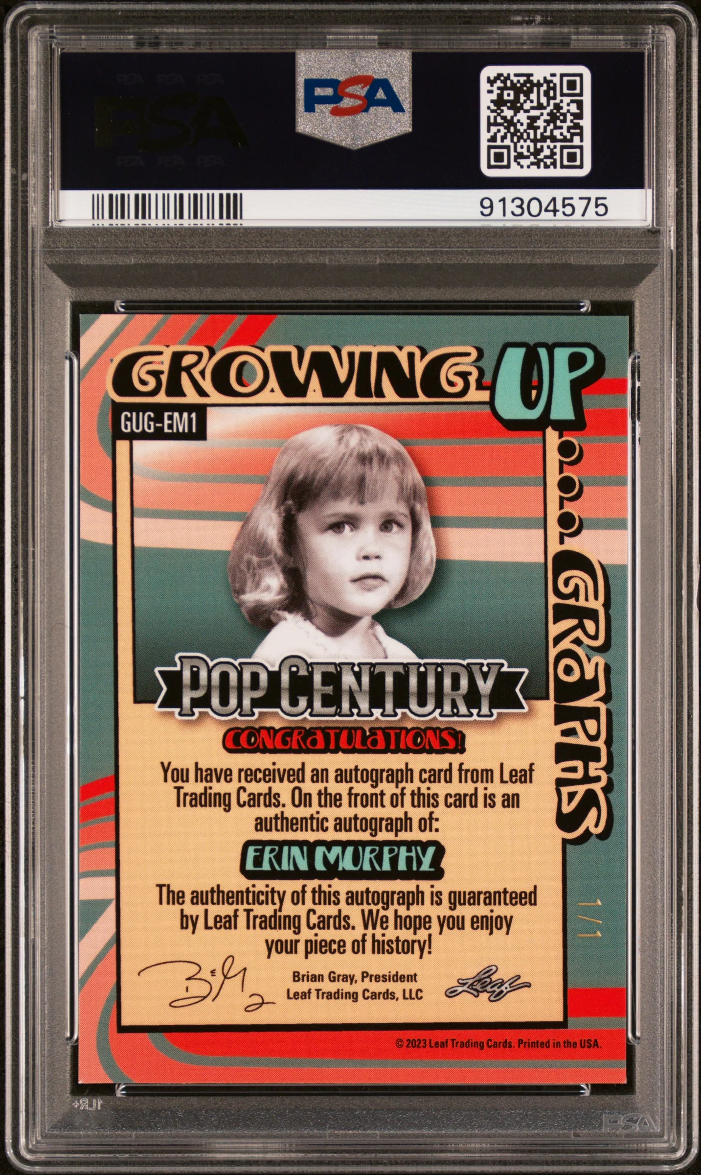 2023 Leaf Metal Pop Century Growing Up Graphs #EM1 Erin Murphy Grow Up Graphs-Gld Kld 1/1 PSA 10 - Image 2