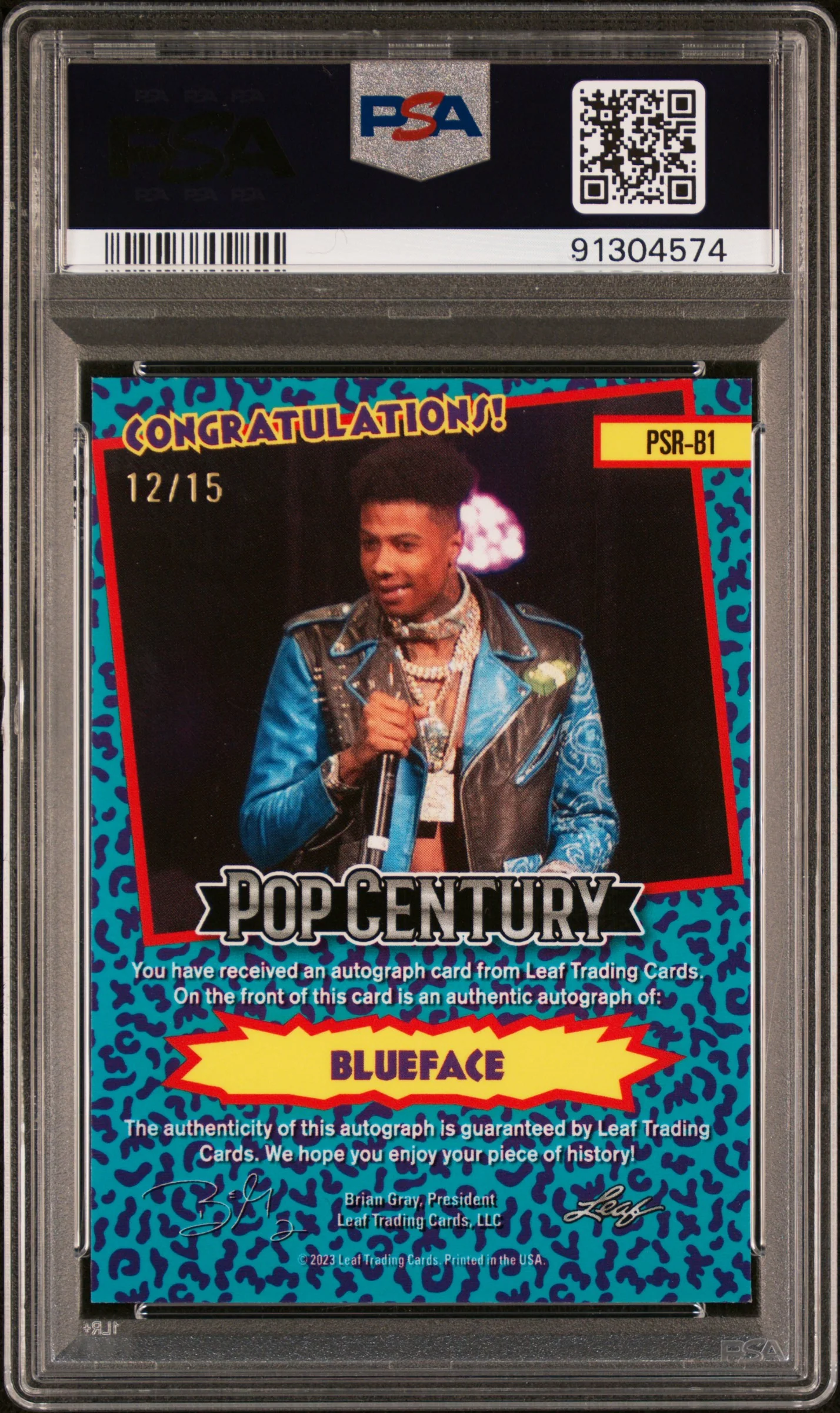 2023 Leaf Pop Century Silver Mojo Blueface #B1 Auto /15 PSA 10 - Image 2