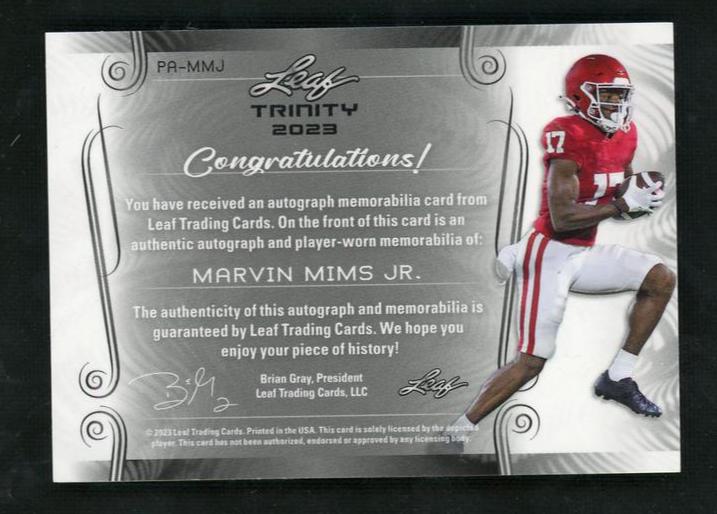 2023 Leaf Trinity Marvin Mims Jr. #PA-MMJ RC RPA - Image 2
