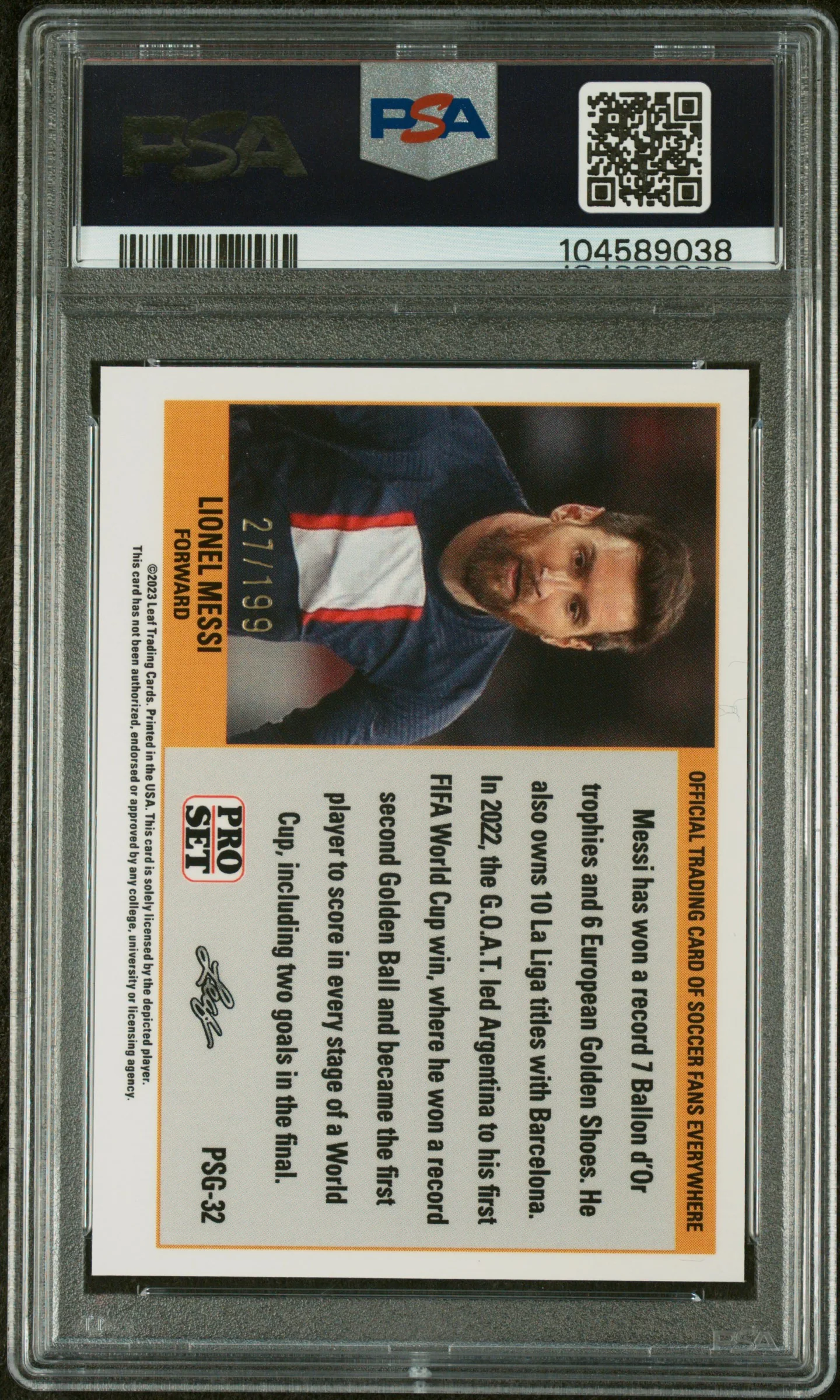 2023 Leaf Web Exclusives Pro Set Gold Lionel Messi #PSG32 /199 PSA 9 - Image 2