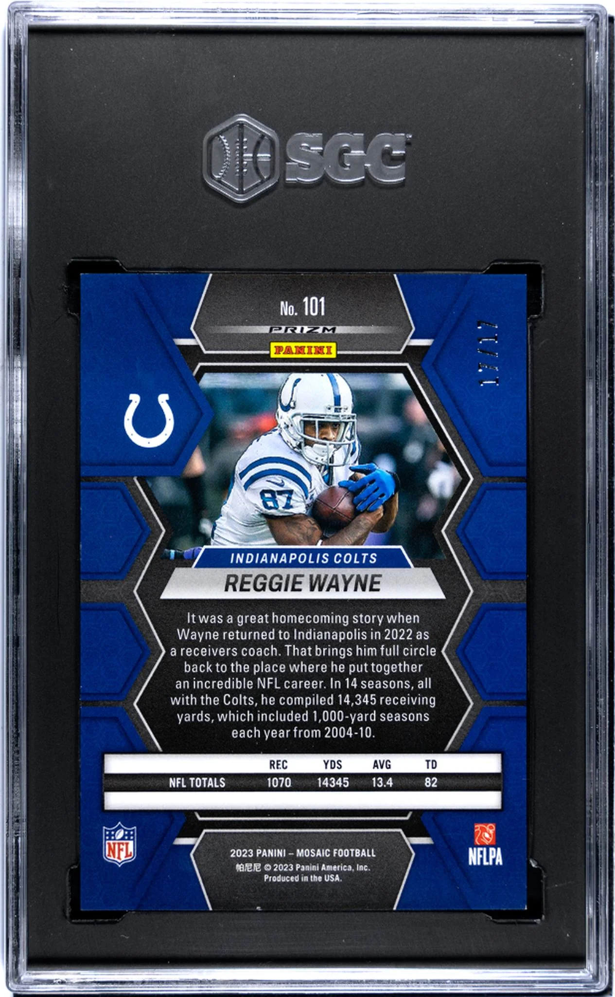 2023 Mosaic #101 Reggie Wayne Gold Wave Prizm 17/17 SGC 9.5 - Image 2