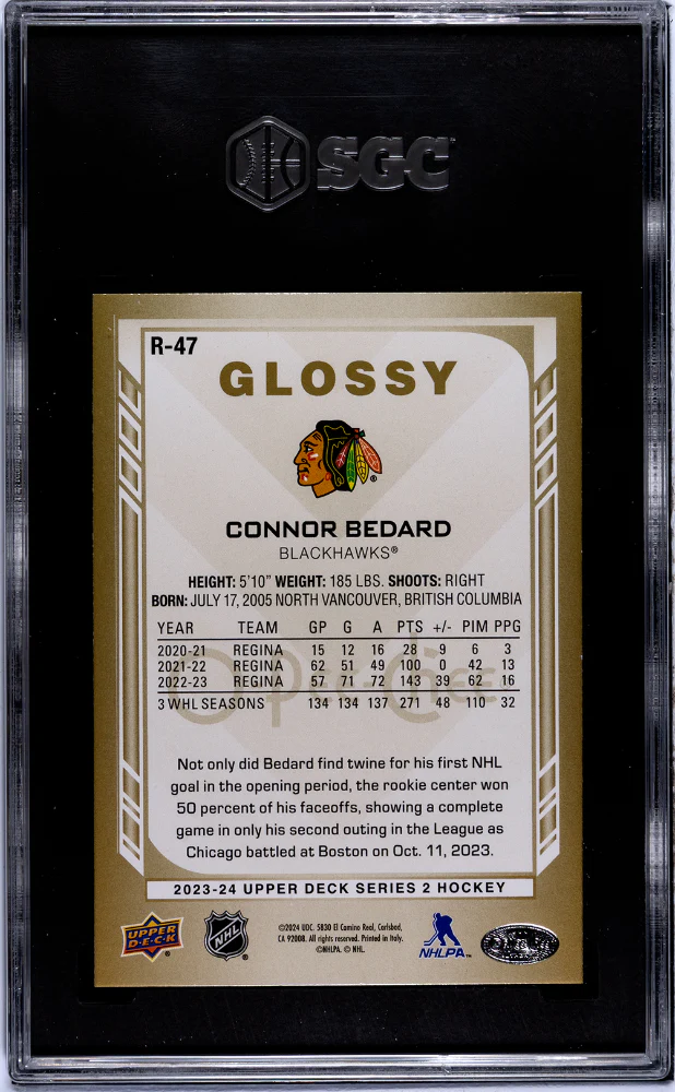 2023 O-Pee-Chee #R-47 Connor Bedard Glossy Rookies SGC 9.5 - Image 2